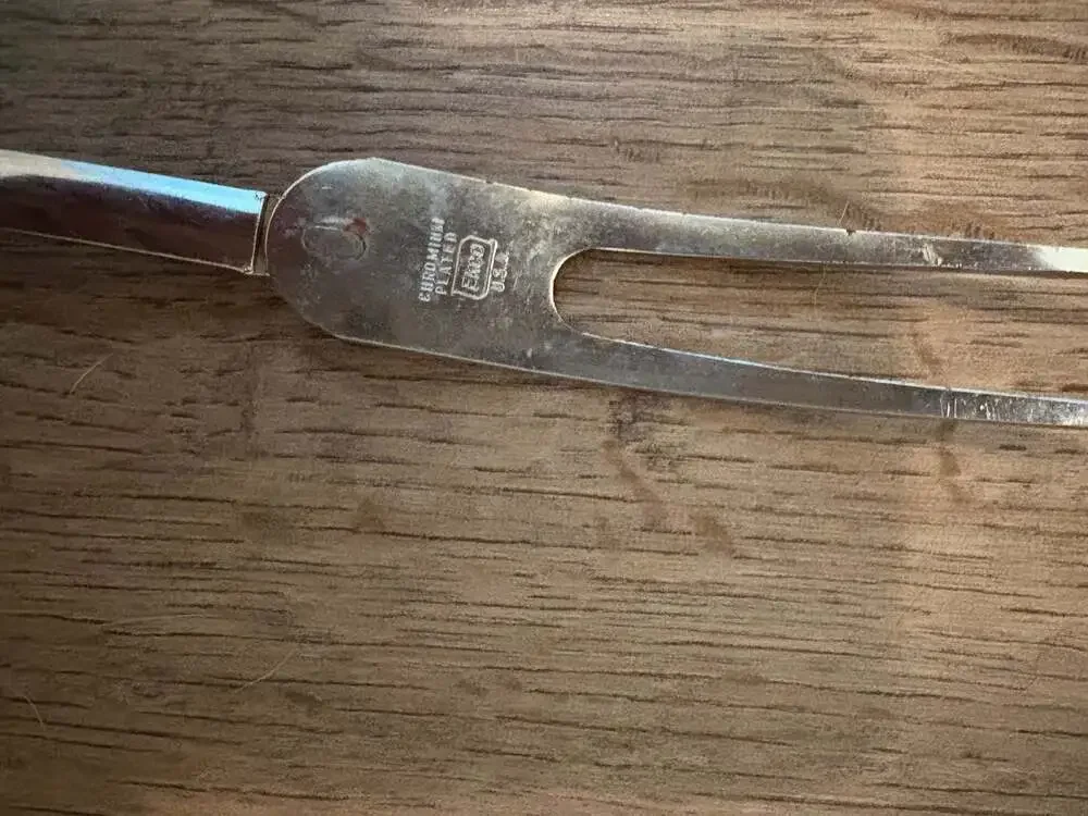 Vintage Ekco Chromium Plated Meat Utility Fork with Yellow Plastic Handle